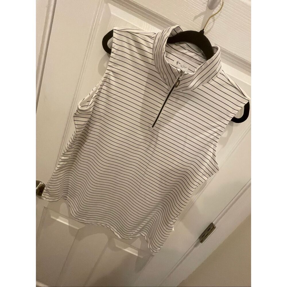 Greg Norman women’s sleeveless golf shirt white with stripes XL